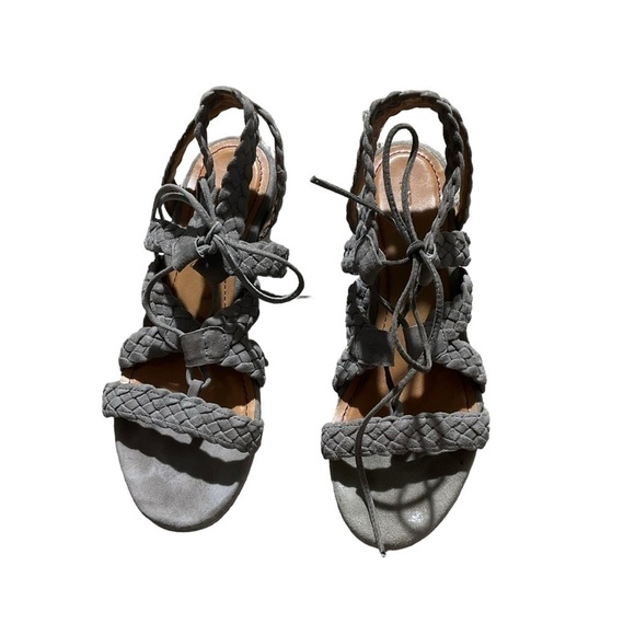 Trask Suede Wedge Platform Sandals Grey Toupe - Picture 2 of 11